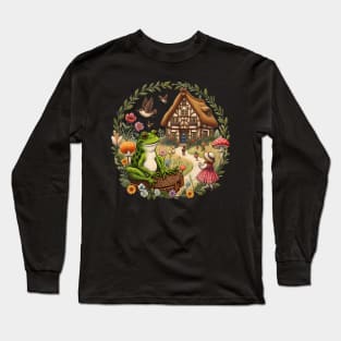 Enchanted Marsh: Vintage Frog Pond Embroidery Long Sleeve T-Shirt